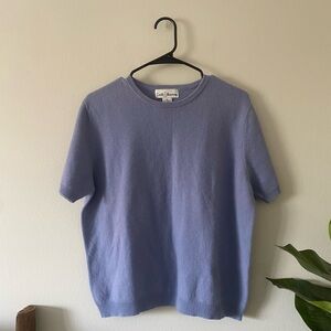 100% Cashmere Croft & Barrow Blue Periwinkle Quiet Luxury Short Sleeve Top sz XL